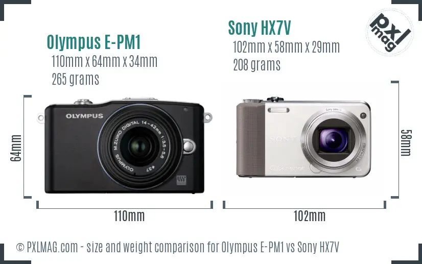 Olympus E-PM1 vs Sony HX7V size comparison