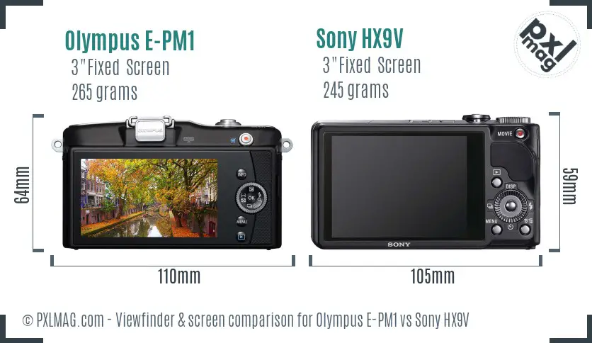 Olympus E-PM1 vs Sony HX9V Screen and Viewfinder comparison
