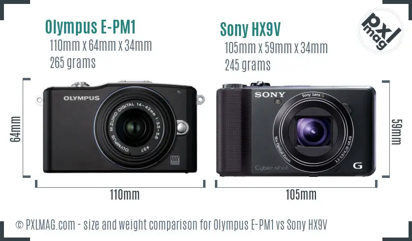 Olympus E-PM1 vs Sony HX9V size comparison