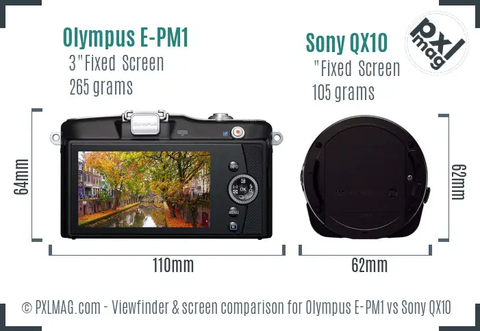 Olympus E-PM1 vs Sony QX10 Screen and Viewfinder comparison Olympus E-PM1 vs Sony QX10 Screen and Viewfinder comparison