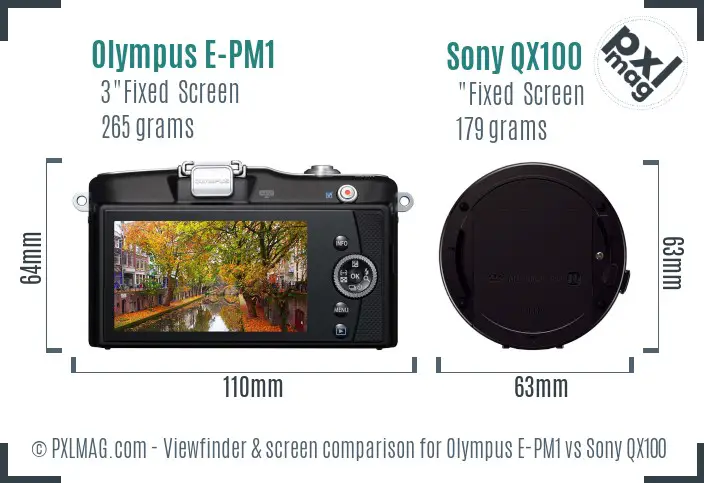 Olympus E-PM1 vs Sony QX100 Screen and Viewfinder comparison