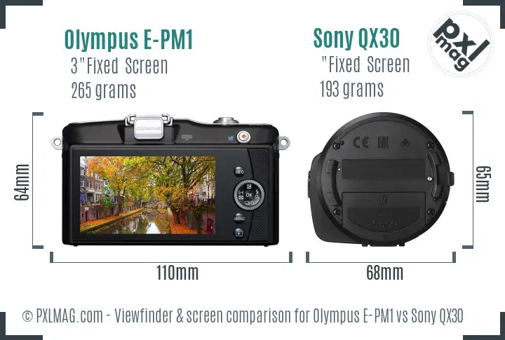 Olympus E-PM1 vs Sony QX30 Screen and Viewfinder comparison Olympus E-PM1 vs Sony QX30 Screen and Viewfinder comparison