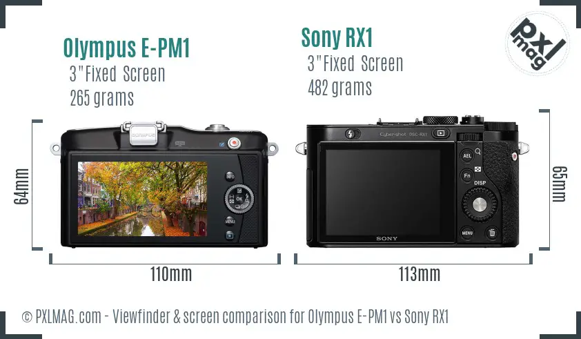 Olympus E-PM1 vs Sony RX1 Screen and Viewfinder comparison Olympus E-PM1 vs Sony RX1 Screen and Viewfinder comparison