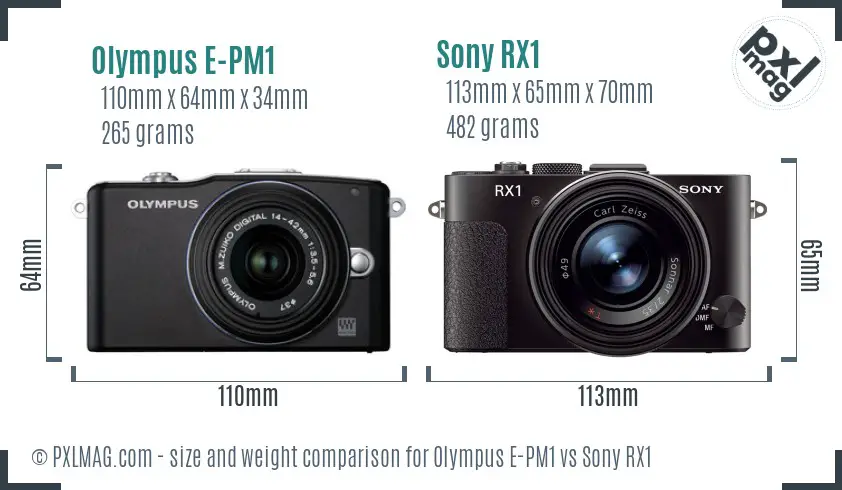 Olympus E-PM1 vs Sony RX1 size comparison Olympus E-PM1 vs Sony RX1 size comparison