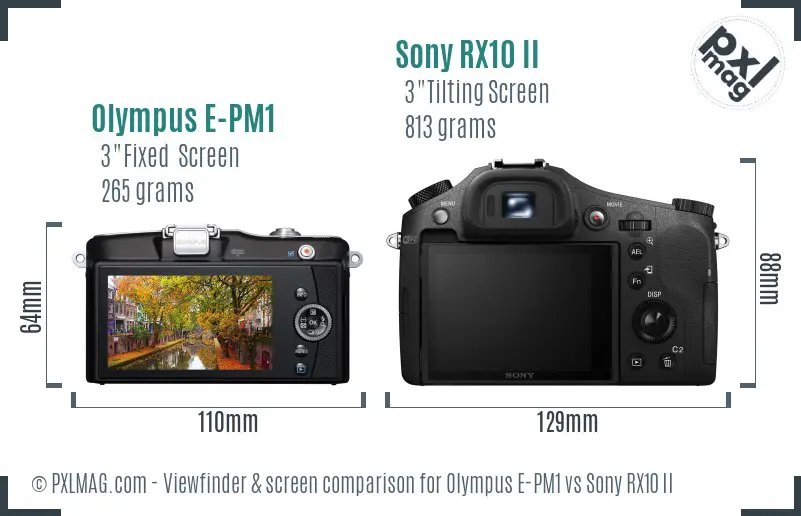 Olympus E-PM1 vs Sony RX10 II Screen and Viewfinder comparison