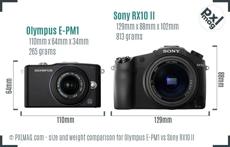 Olympus E-PM1 vs Sony RX10 II size comparison