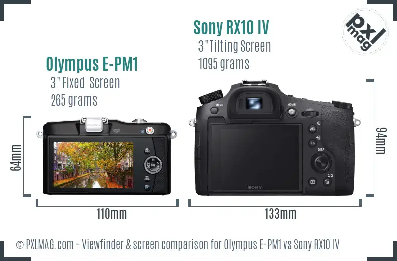 Olympus E-PM1 vs Sony RX10 IV Screen and Viewfinder comparison