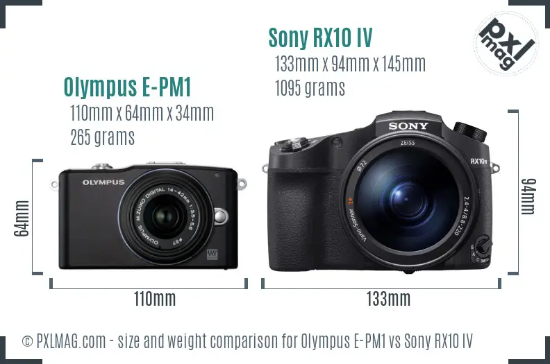 Olympus E-PM1 vs Sony RX10 IV size comparison