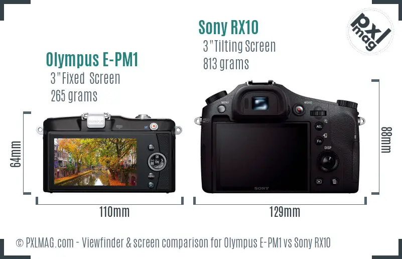 Olympus E-PM1 vs Sony RX10 Screen and Viewfinder comparison