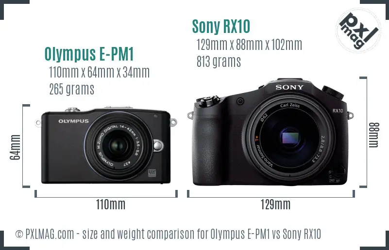 Olympus E-PM1 vs Sony RX10 size comparison