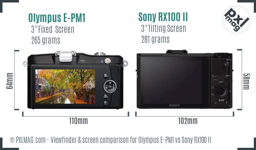 Olympus E-PM1 vs Sony RX100 II Screen and Viewfinder comparison
