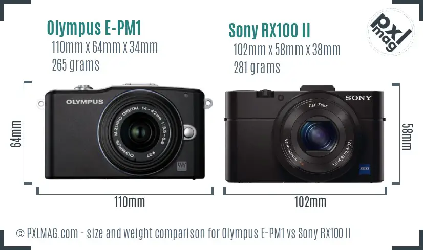 Olympus E-PM1 vs Sony RX100 II size comparison