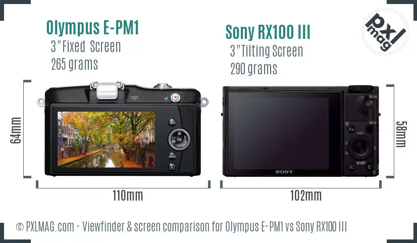 Olympus E-PM1 vs Sony RX100 III Screen and Viewfinder comparison