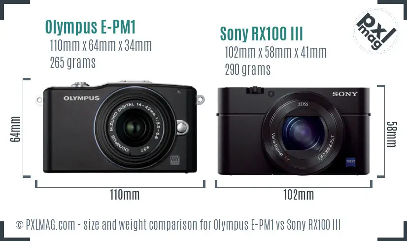 Olympus E-PM1 vs Sony RX100 III size comparison