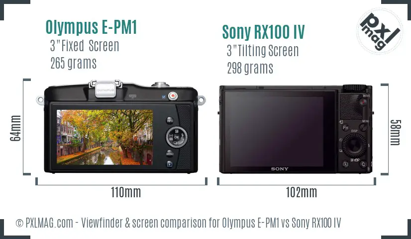 Olympus E-PM1 vs Sony RX100 IV Screen and Viewfinder comparison