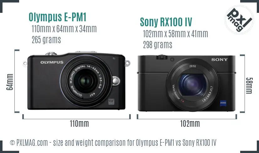 Olympus E-PM1 vs Sony RX100 IV size comparison
