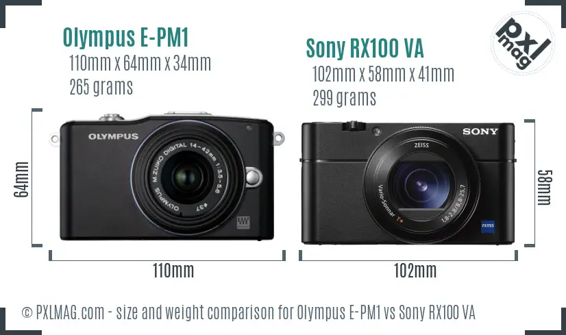 Olympus E-PM1 vs Sony RX100 VA size comparison