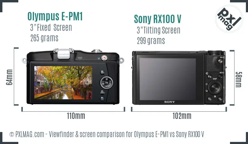 Olympus E-PM1 vs Sony RX100 V Screen and Viewfinder comparison