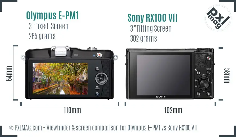 Olympus E-PM1 vs Sony RX100 VII Screen and Viewfinder comparison