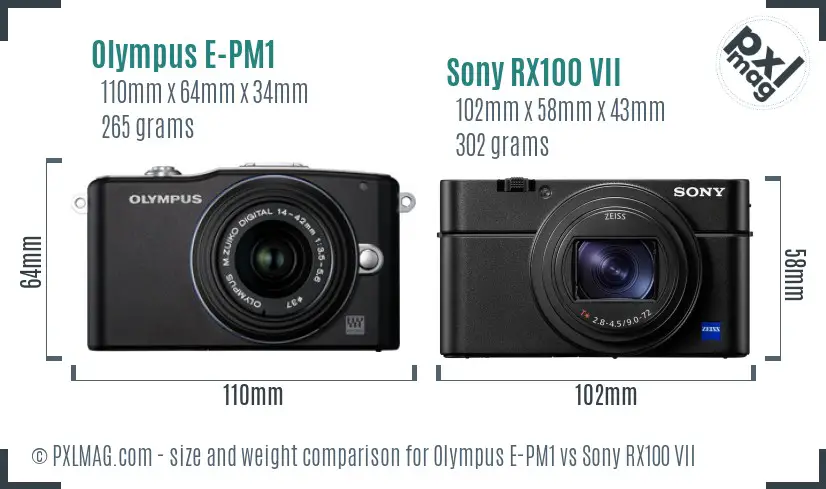 Olympus E-PM1 vs Sony RX100 VII size comparison