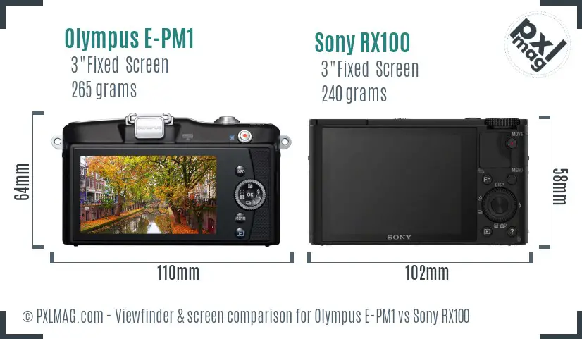 Olympus E-PM1 vs Sony RX100 Screen and Viewfinder comparison