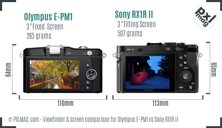 Olympus E-PM1 vs Sony RX1R II Screen and Viewfinder comparison
