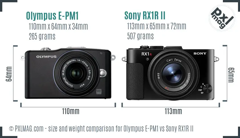 Olympus E-PM1 vs Sony RX1R II size comparison