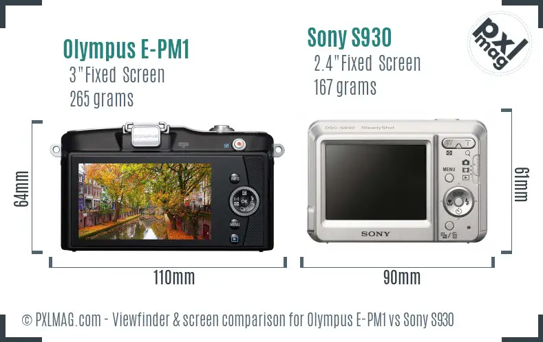 Olympus E-PM1 vs Sony S930 Screen and Viewfinder comparison