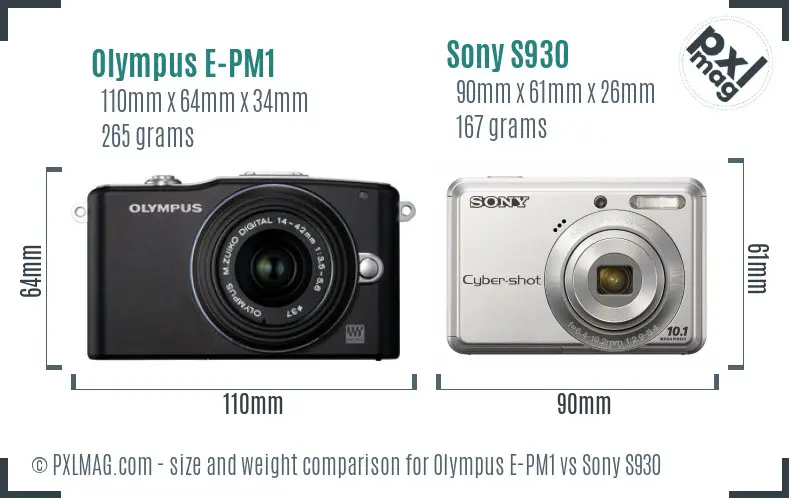 Olympus E-PM1 vs Sony S930 size comparison