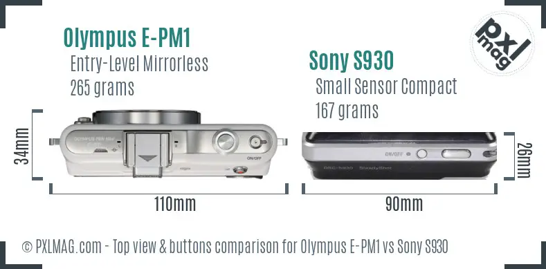 Olympus E-PM1 vs Sony S930 top view buttons comparison