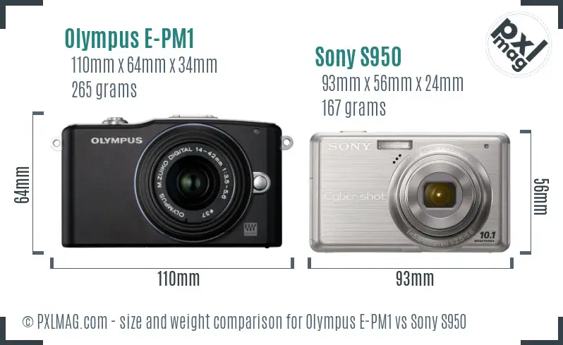Olympus E-PM1 vs Sony S950 size comparison