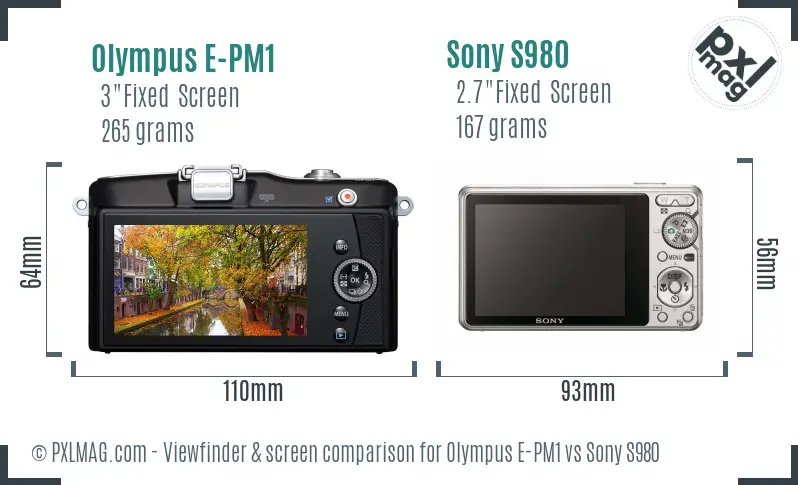 Olympus E-PM1 vs Sony S980 Screen and Viewfinder comparison