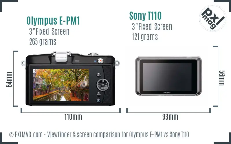 Olympus E-PM1 vs Sony T110 Screen and Viewfinder comparison Olympus E-PM1 vs Sony T110 Screen and Viewfinder comparison
