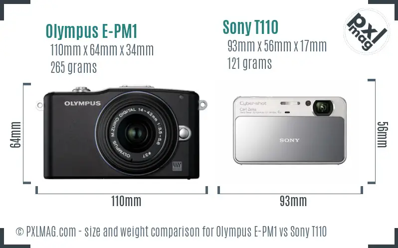 Olympus E-PM1 vs Sony T110 size comparison Olympus E-PM1 vs Sony T110 size comparison