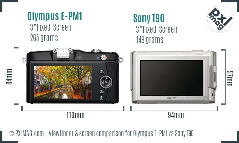 Olympus E-PM1 vs Sony T90 Screen and Viewfinder comparison Olympus E-PM1 vs Sony T90 Screen and Viewfinder comparison