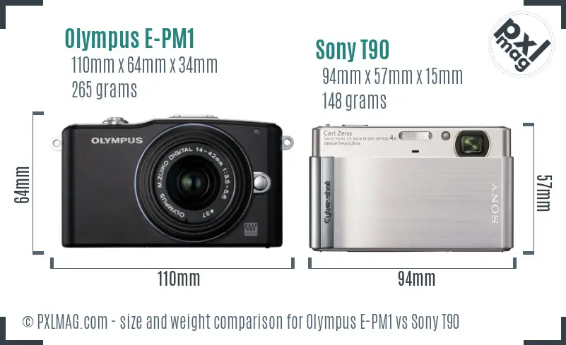Olympus E-PM1 vs Sony T90 size comparison Olympus E-PM1 vs Sony T90 size comparison