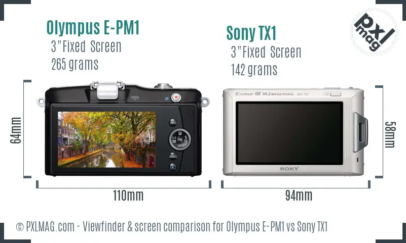 Olympus E-PM1 vs Sony TX1 Screen and Viewfinder comparison