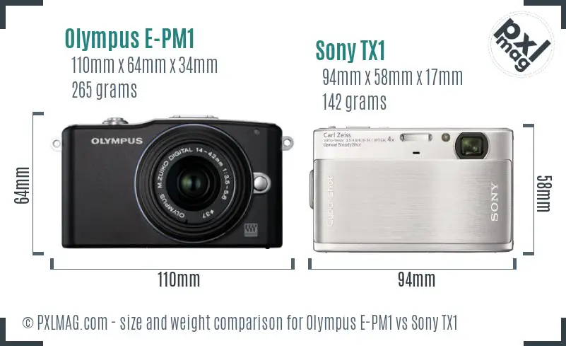 Olympus E-PM1 vs Sony TX1 size comparison