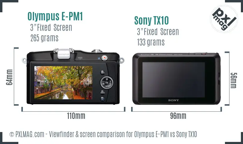 Olympus E-PM1 vs Sony TX10 Screen and Viewfinder comparison