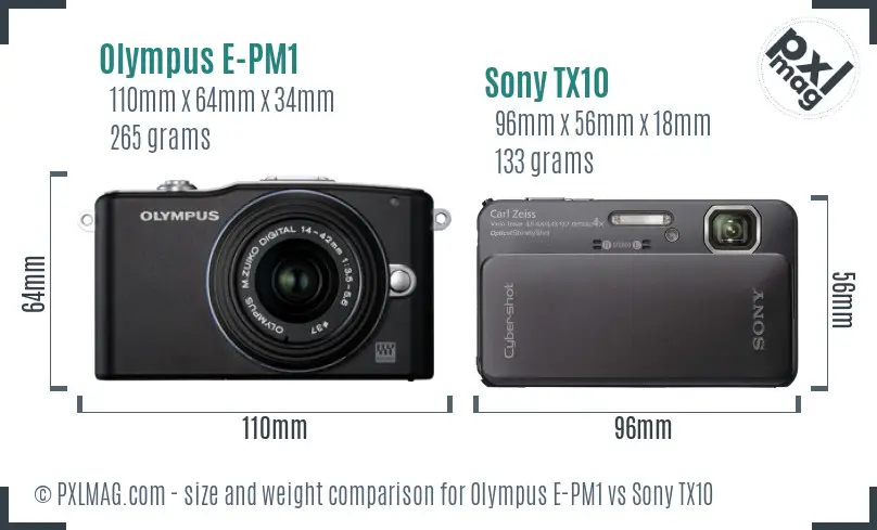 Olympus E-PM1 vs Sony TX10 size comparison