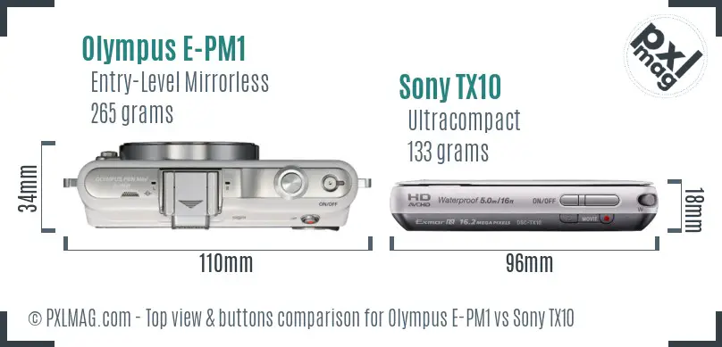 Olympus E-PM1 vs Sony TX10 top view buttons comparison