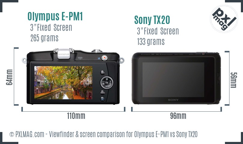 Olympus E-PM1 vs Sony TX20 Screen and Viewfinder comparison