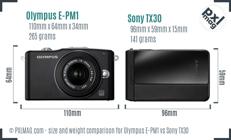 Olympus E-PM1 vs Sony TX30 size comparison