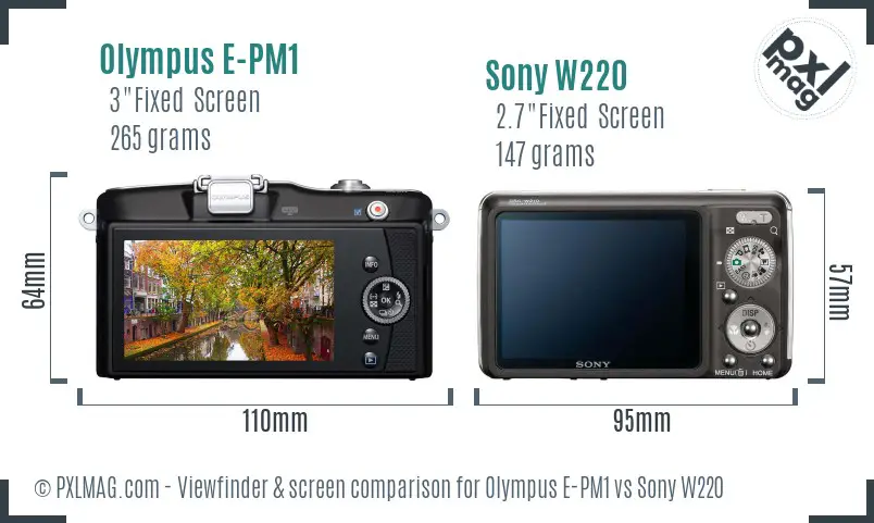 Olympus E-PM1 vs Sony W220 Screen and Viewfinder comparison Olympus E-PM1 vs Sony W220 Screen and Viewfinder comparison