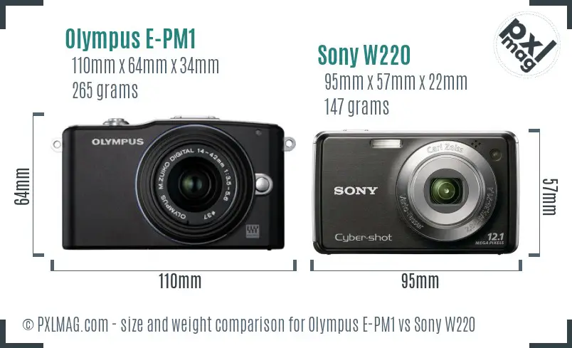 Olympus E-PM1 vs Sony W220 size comparison Olympus E-PM1 vs Sony W220 size comparison