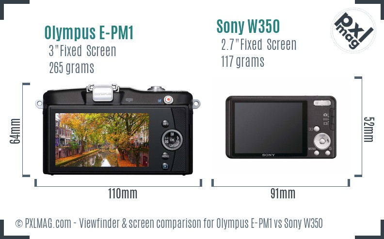 Olympus E-PM1 vs Sony W350 Screen and Viewfinder comparison