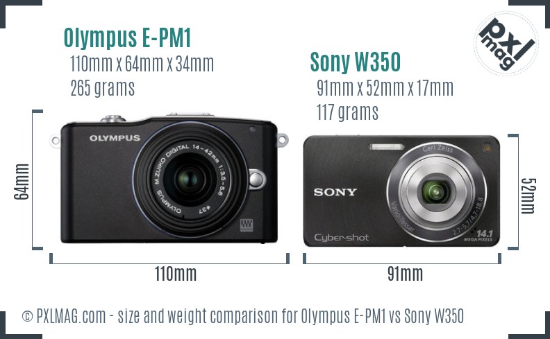 Olympus E-PM1 vs Sony W350 size comparison Olympus E-PM1 vs Sony W350 size comparison