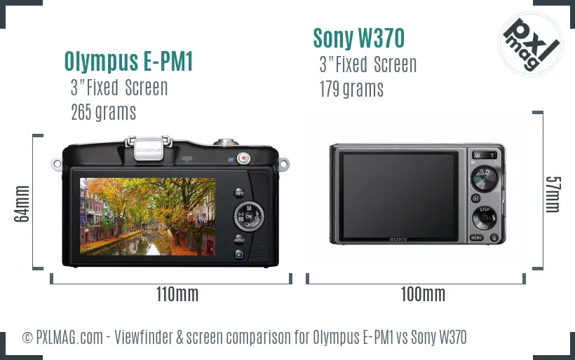 Olympus E-PM1 vs Sony W370 Screen and Viewfinder comparison