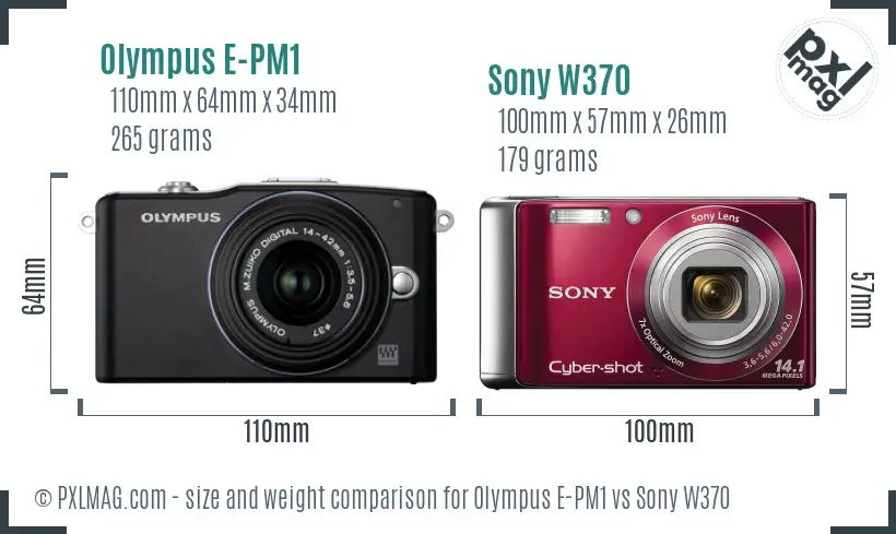 Olympus E-PM1 vs Sony W370 size comparison