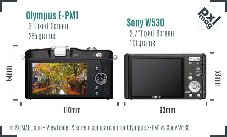 Olympus E-PM1 vs Sony W530 Screen and Viewfinder comparison